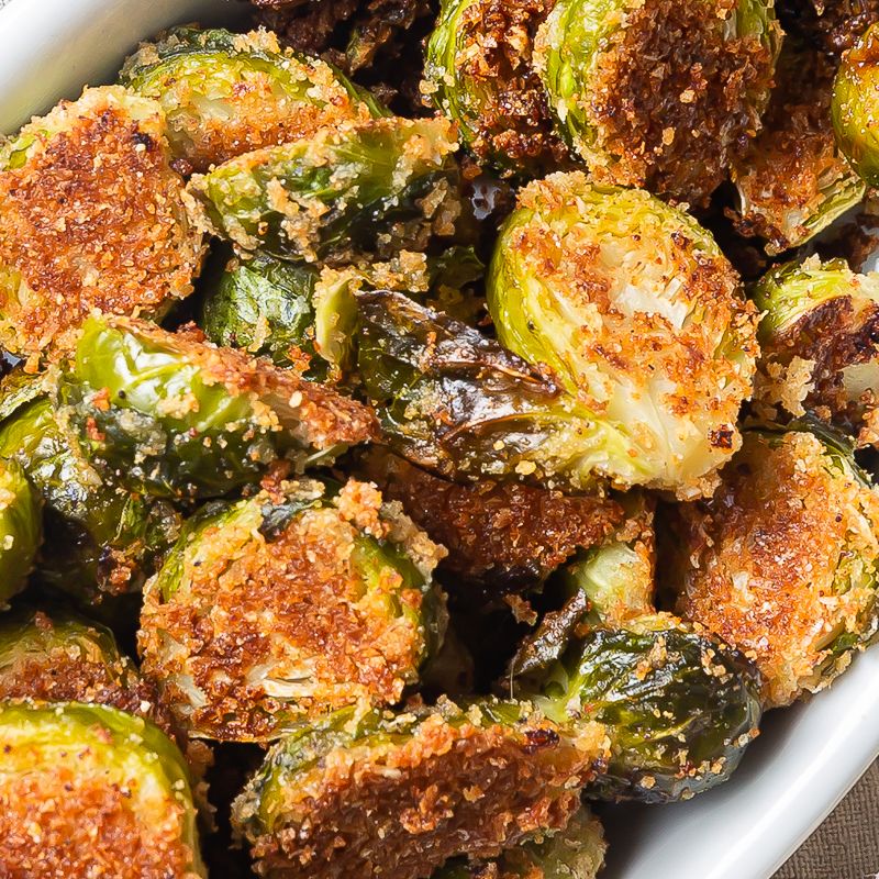 Roasted Brussel Sprouts with Parmesan Bread Crumbs & Bacon Arnaldo's