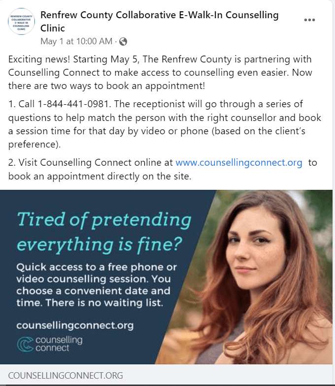 Renfrew County Collaborative EWalkin Counselling Clinic Arnprior