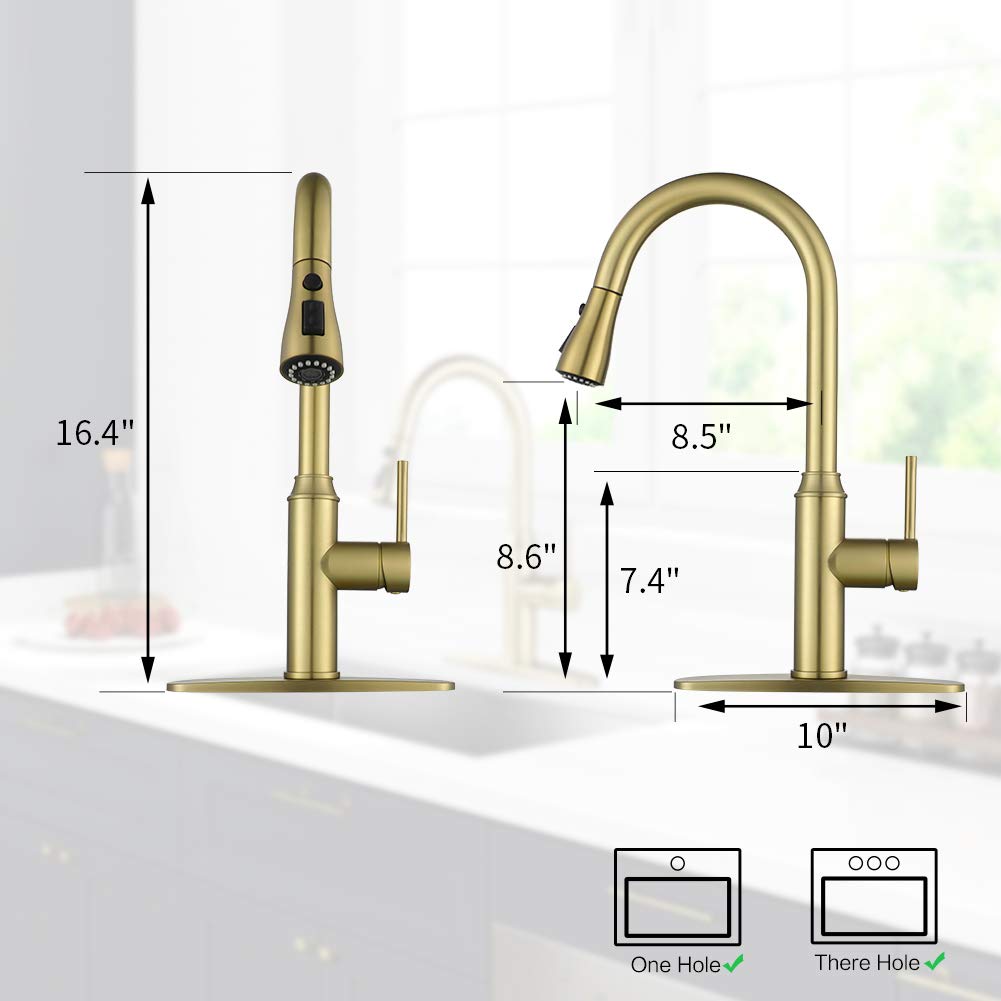Gold Kitchen Faucet with Sprayer,Single Handle Kitchen Sink Faucet with