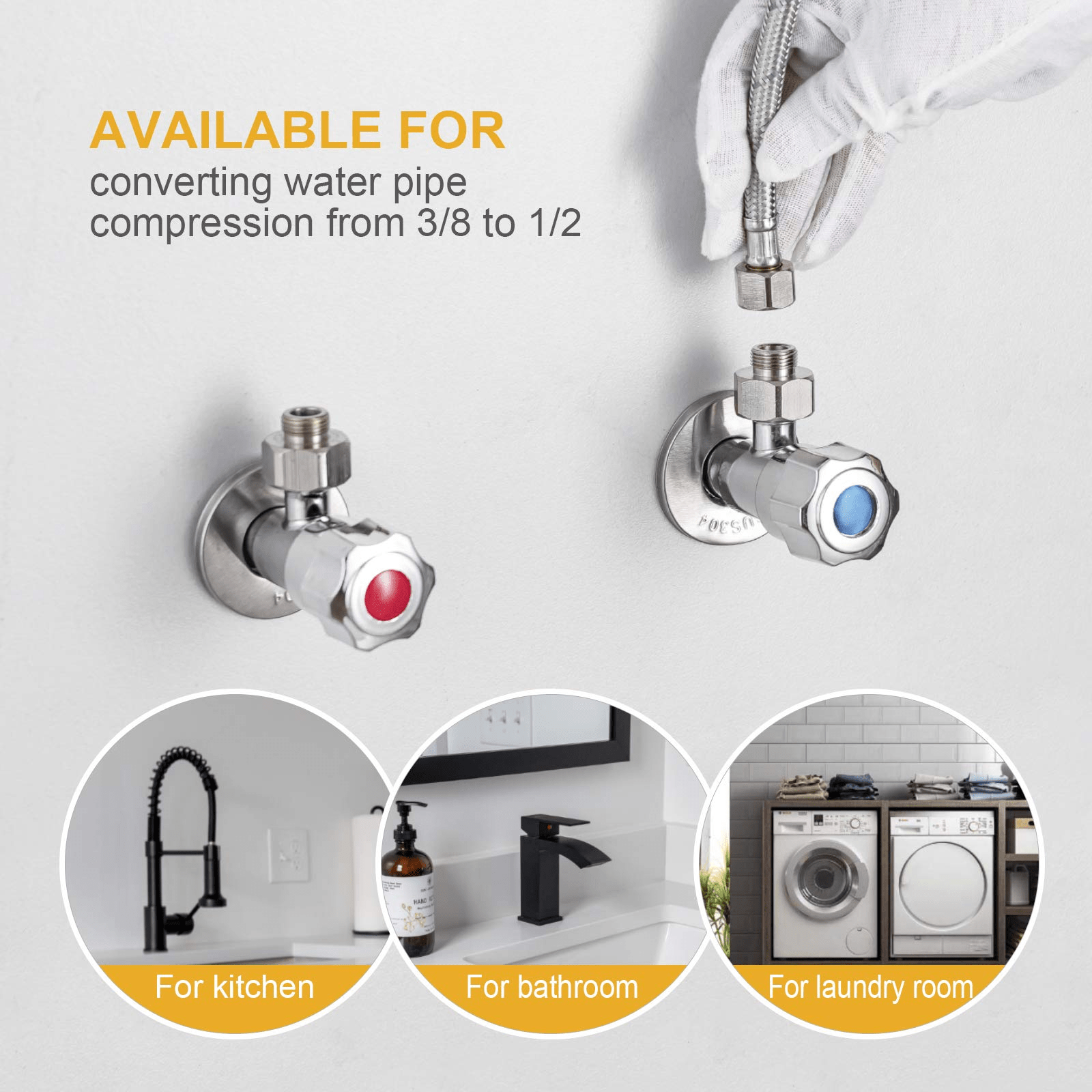 Water Hose Adapter, Arofa Brass Faucet Hose Adapter 3/8 to 1/2 Adapter Compression Fitting with