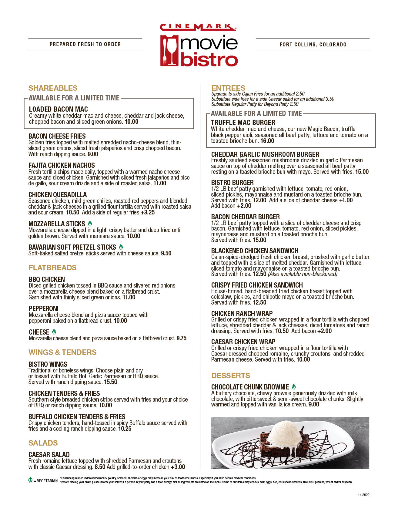 Cinemark Movie Menu Fort Collins Around FoCo