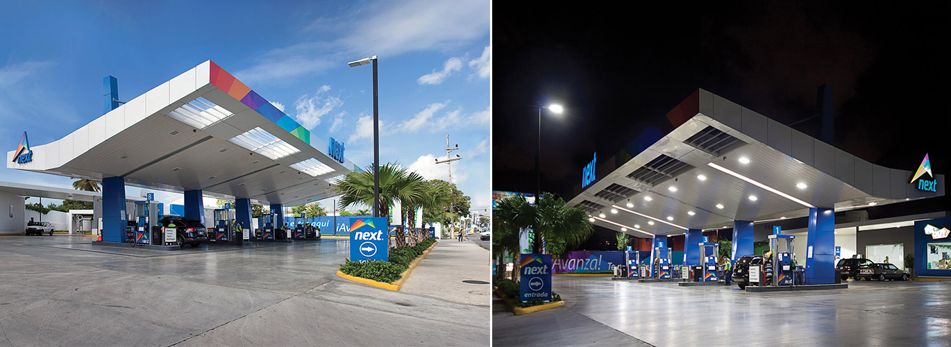 Next. Estación de combustible.