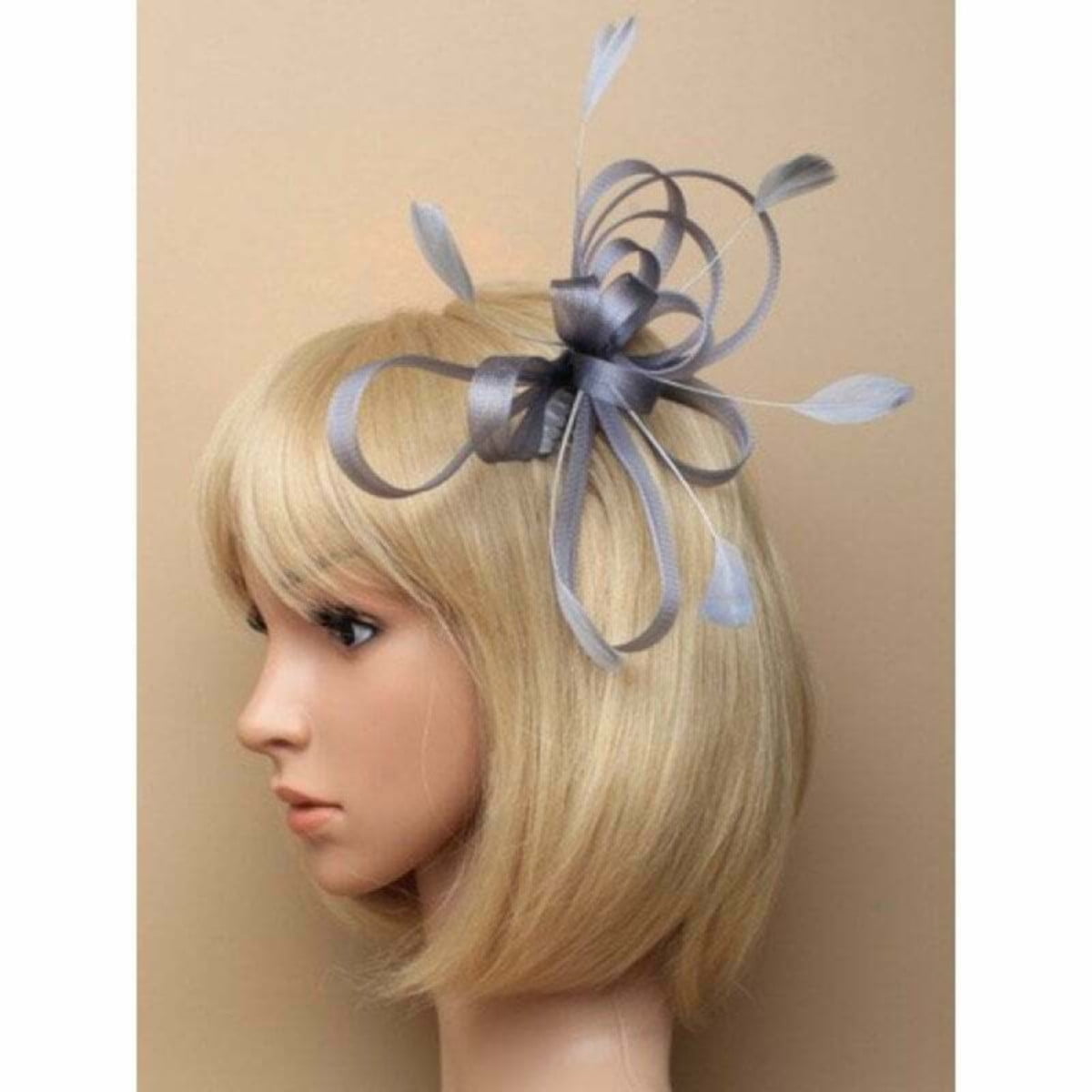 Silver fascinator on comb with loops and feathers Arran View