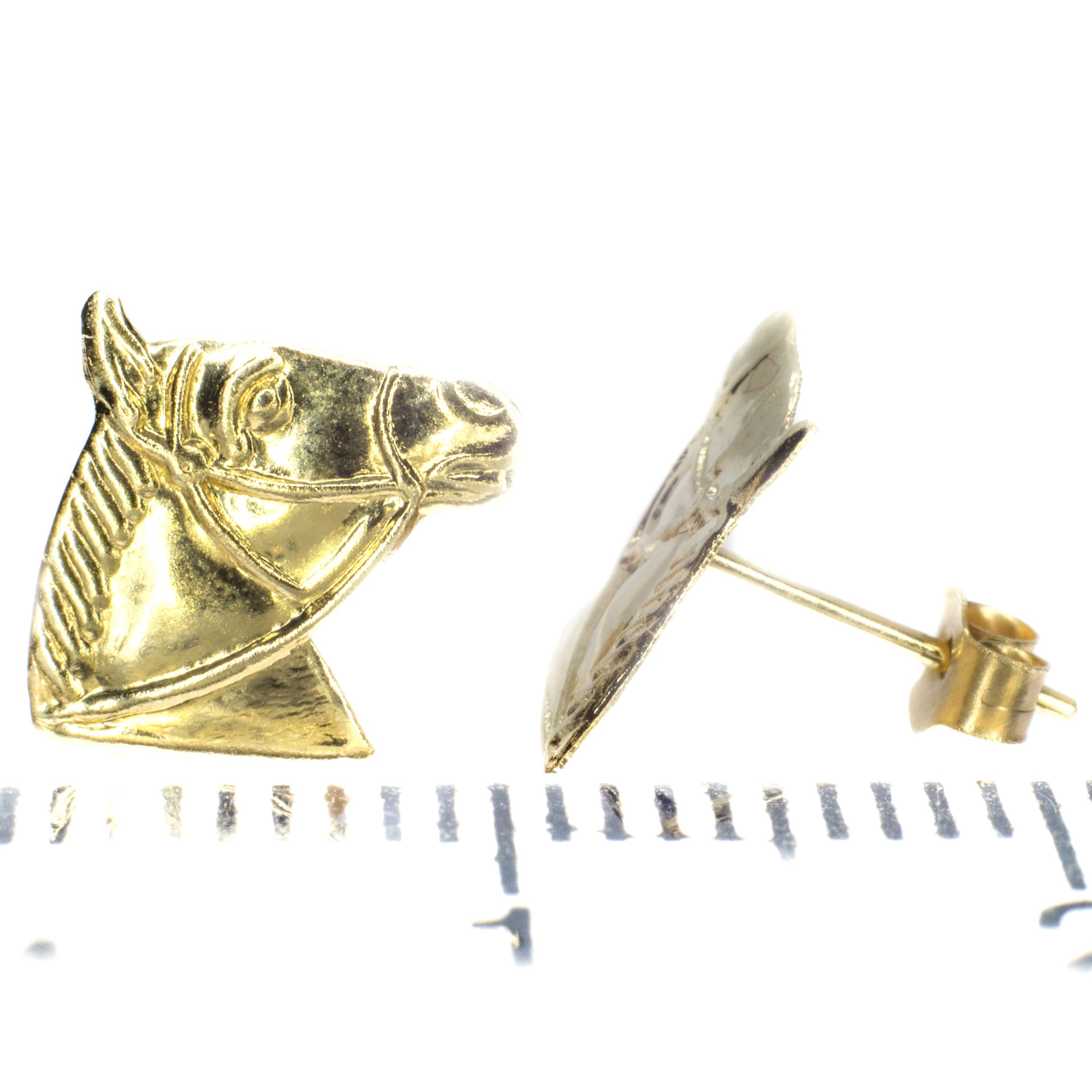 Horse head stud earrings in 9ct yellow gold Arran View