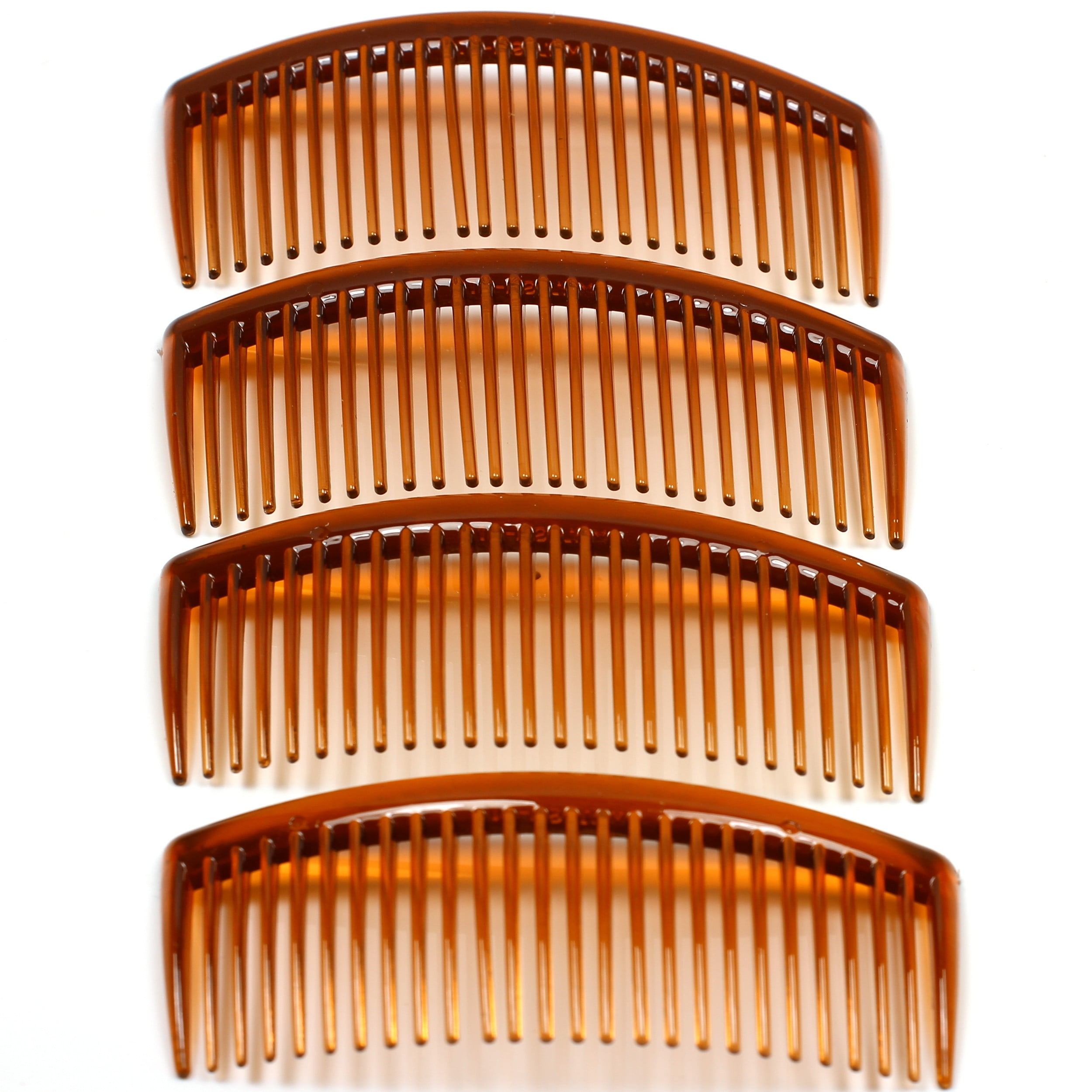 Brown curved hair side combs in a pack of 4.