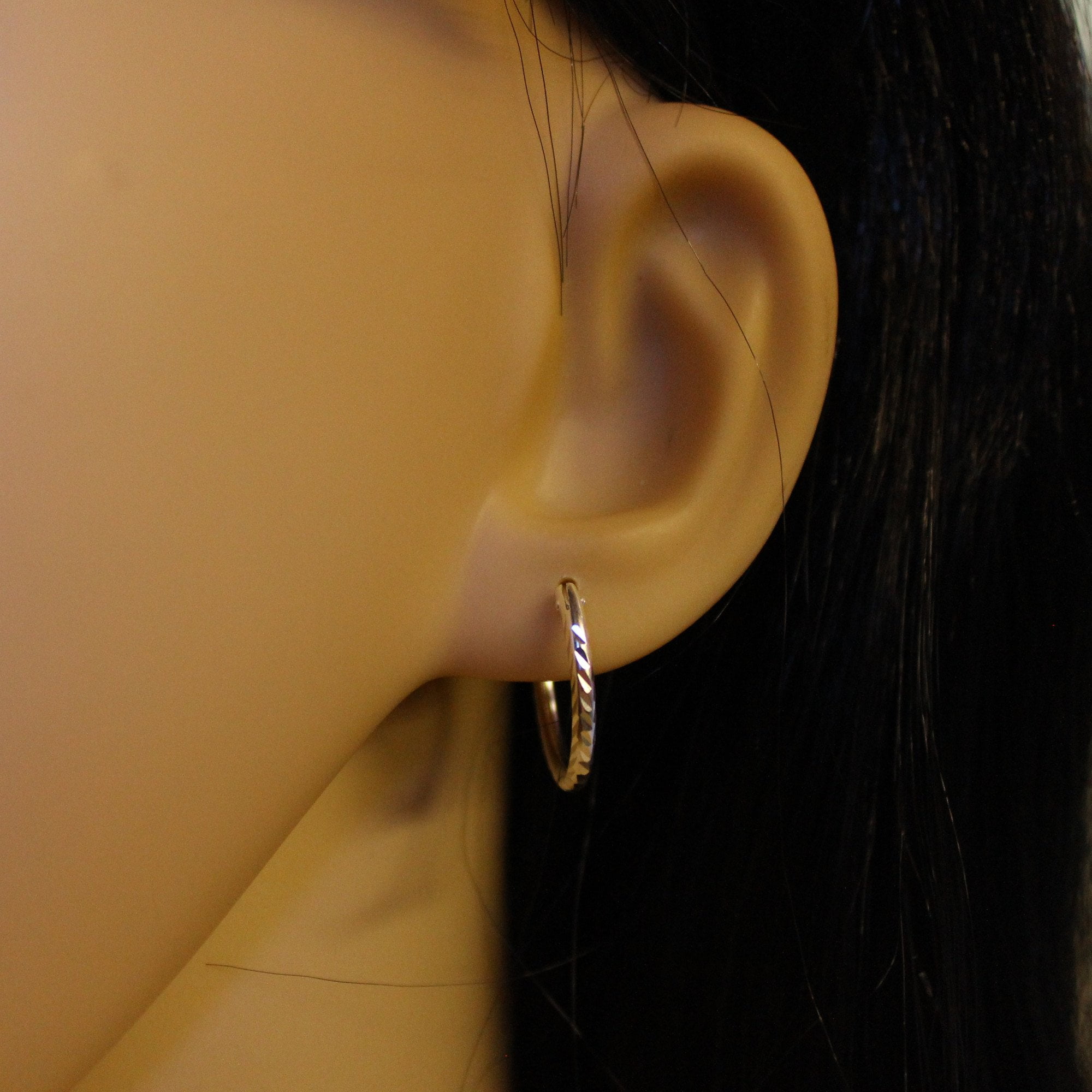 20mm diamond cut silver hoop earrings heavy weight