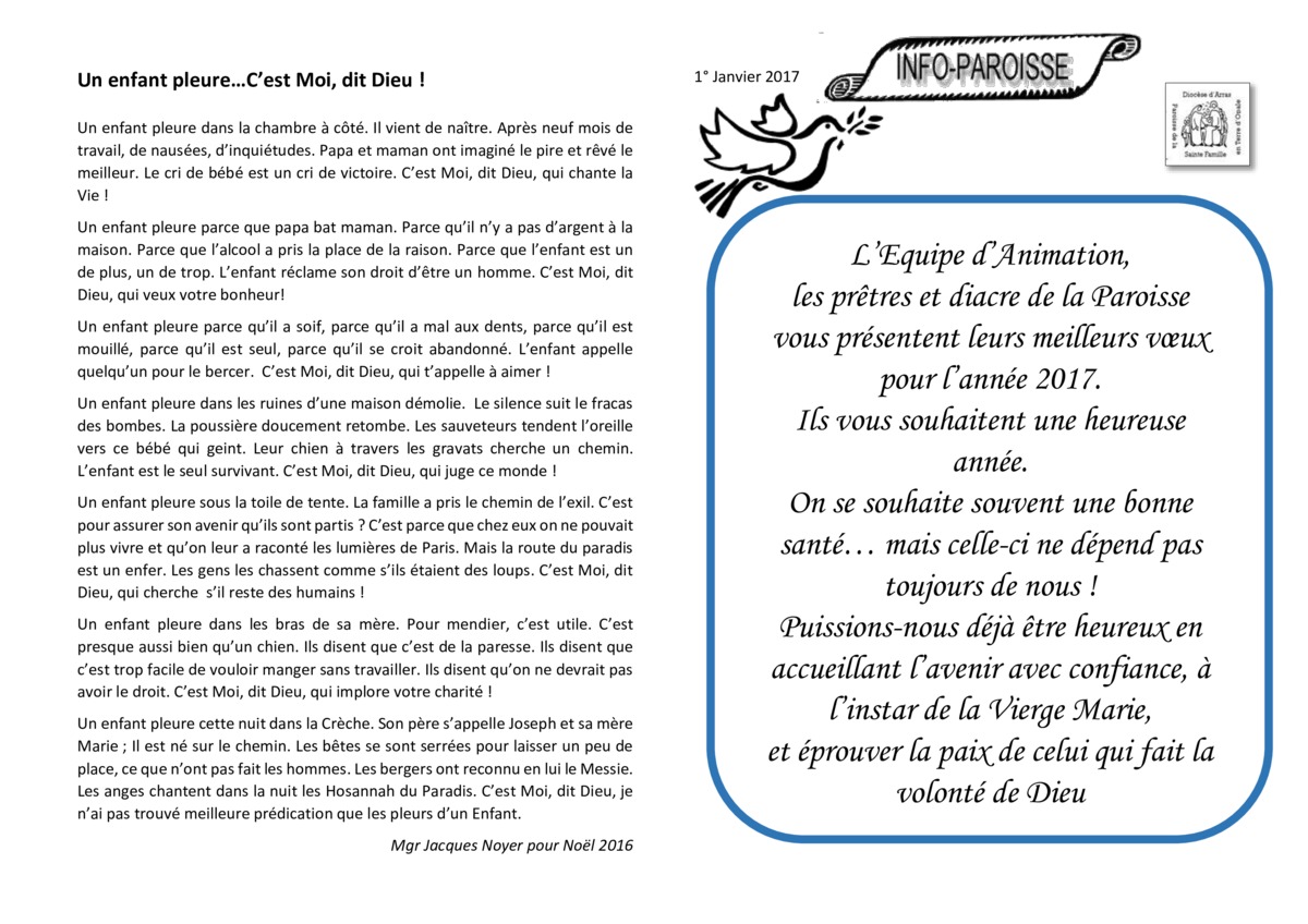 Info/Paroisse de la Sainte Famille Janvier 2017