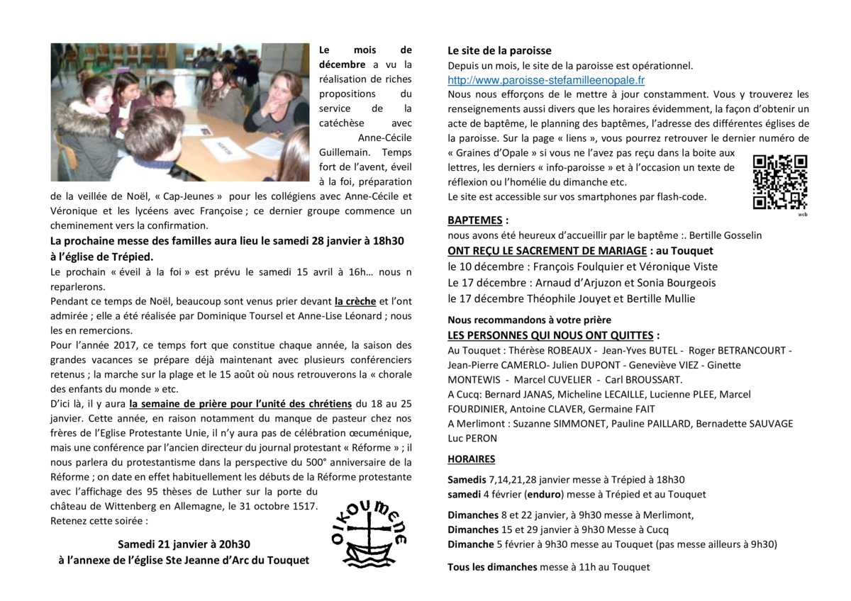 Info/Paroisse de la Sainte Famille Janvier 2017