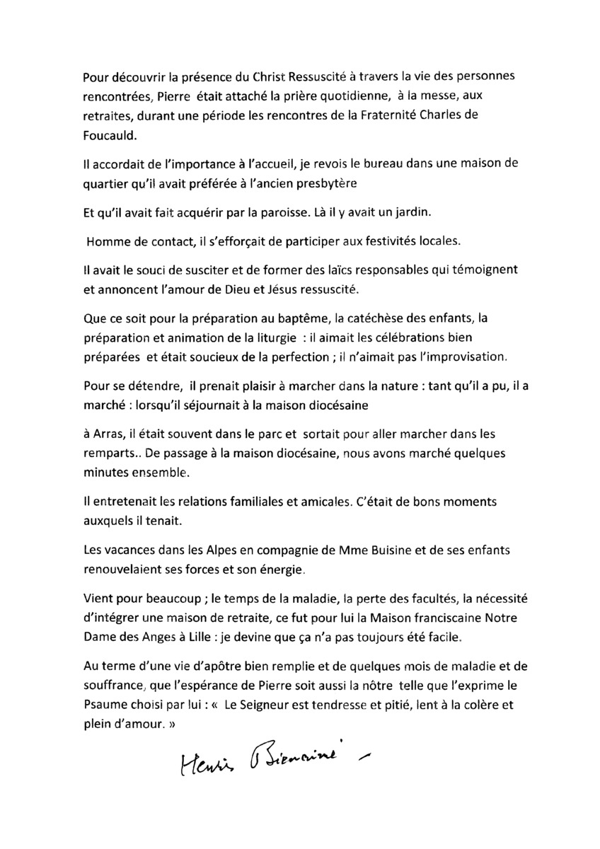 Homélie des funérailles de l'abbé Pierre Leleu