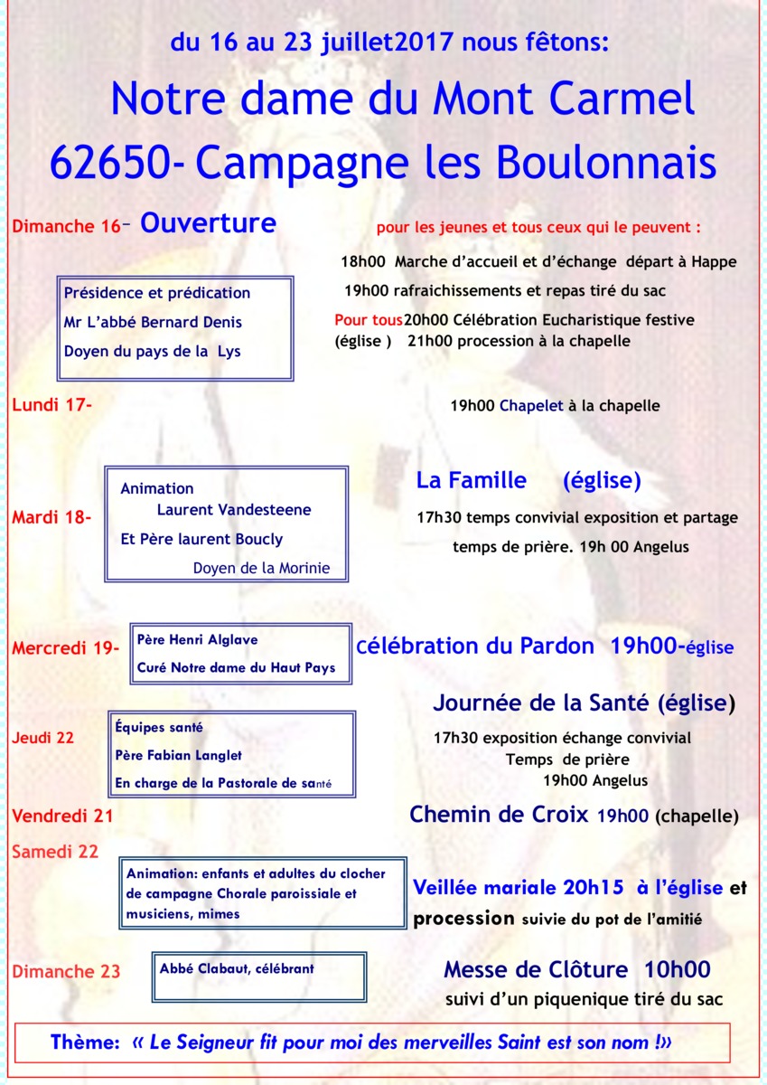 Neuvaine NotreDame du MontCarmel à CampagnelesBoulonnais