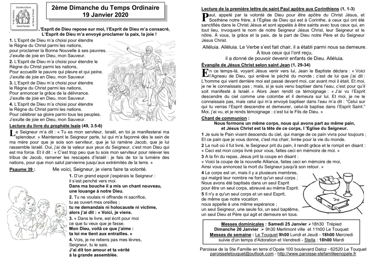 Feuille de messe du 19 janvier 2020 Paroisse de la Ste Famille le Touquet