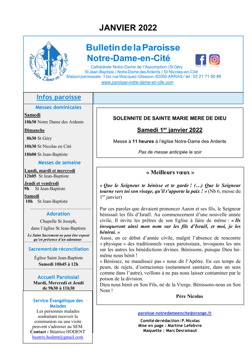 Bulletin de janvier 2022 de la paroisse Notre Dame en Cité