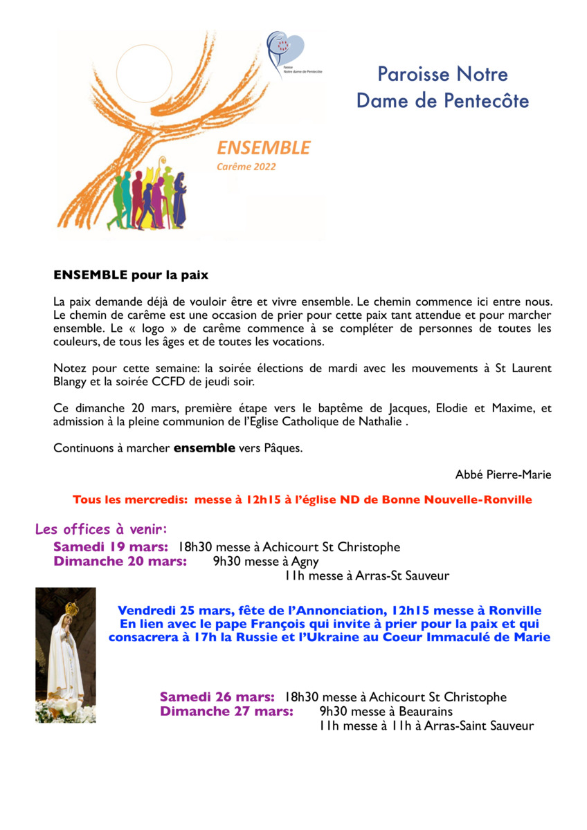 Lettre Notre Dame de Pentecôte 2 Carême