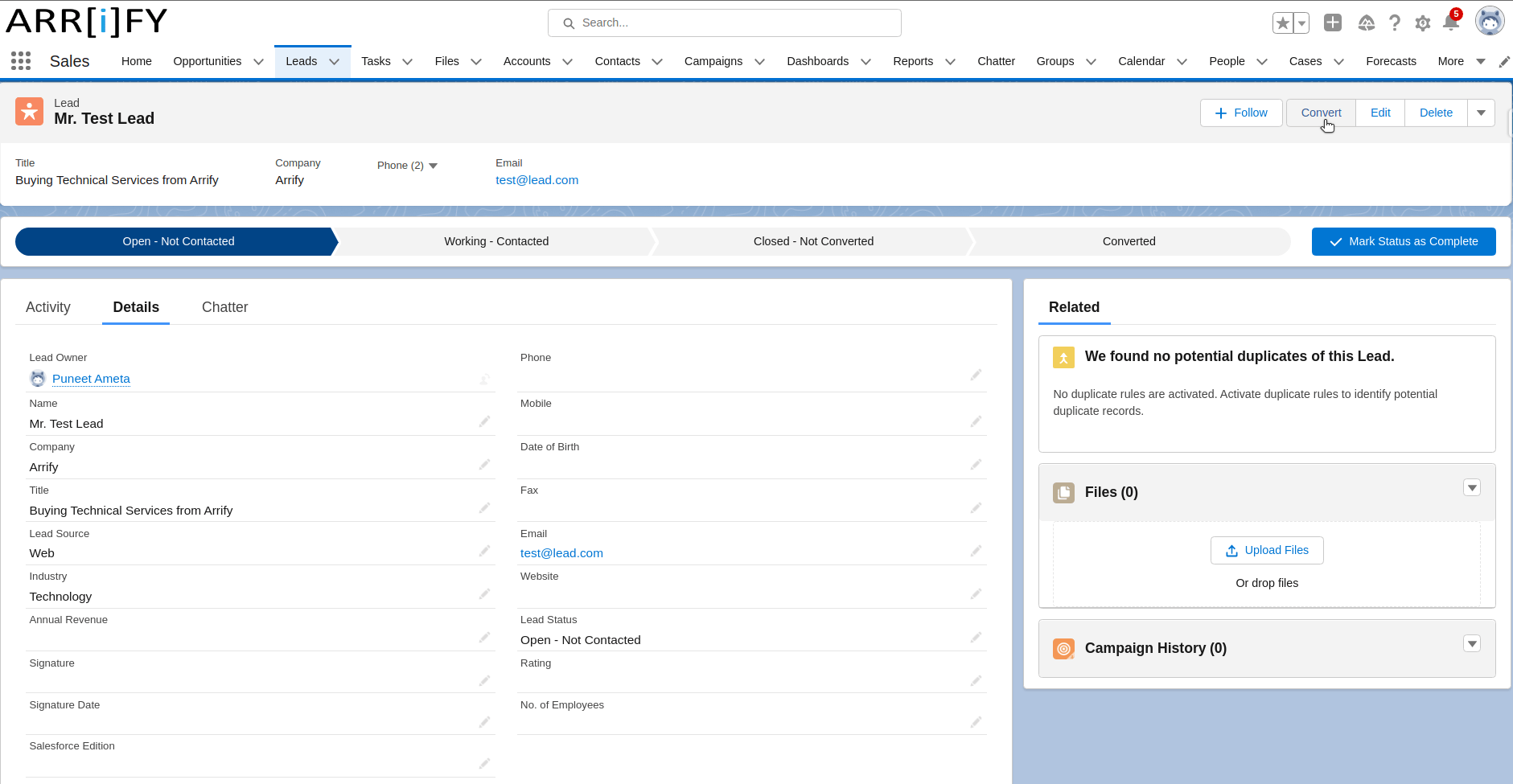 Convert Lead in Salesforce Arrify