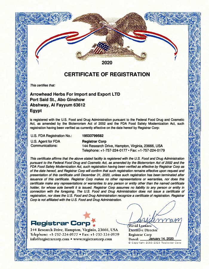 Certificates Arrowhead Herbs