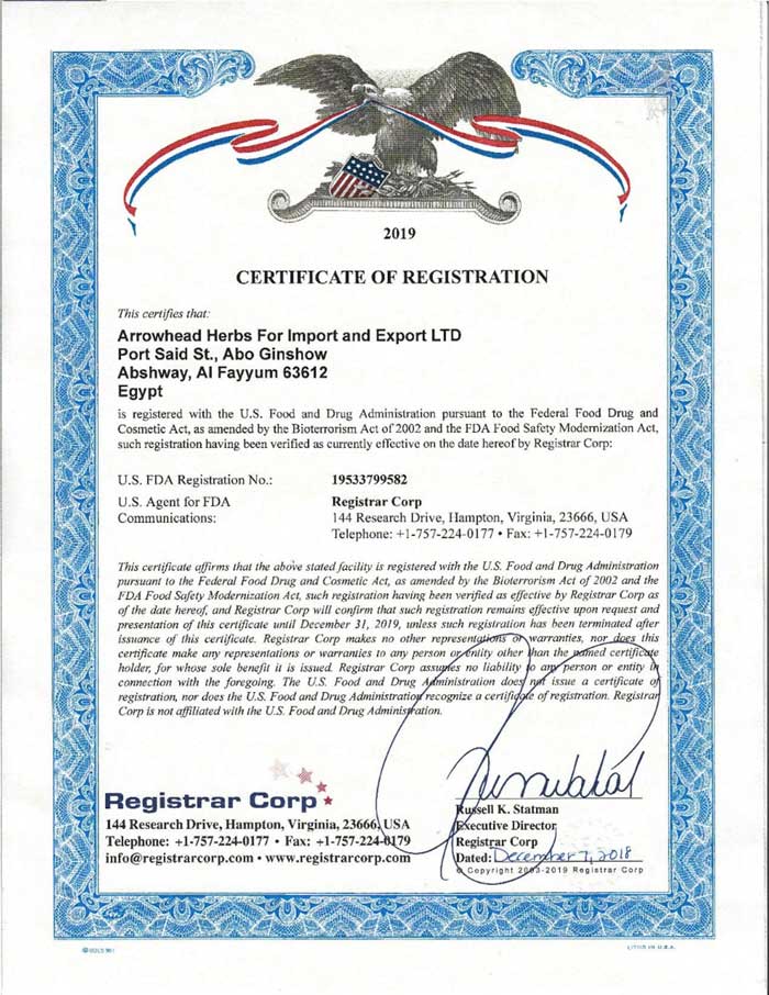 Certificates Arrowhead Herbs