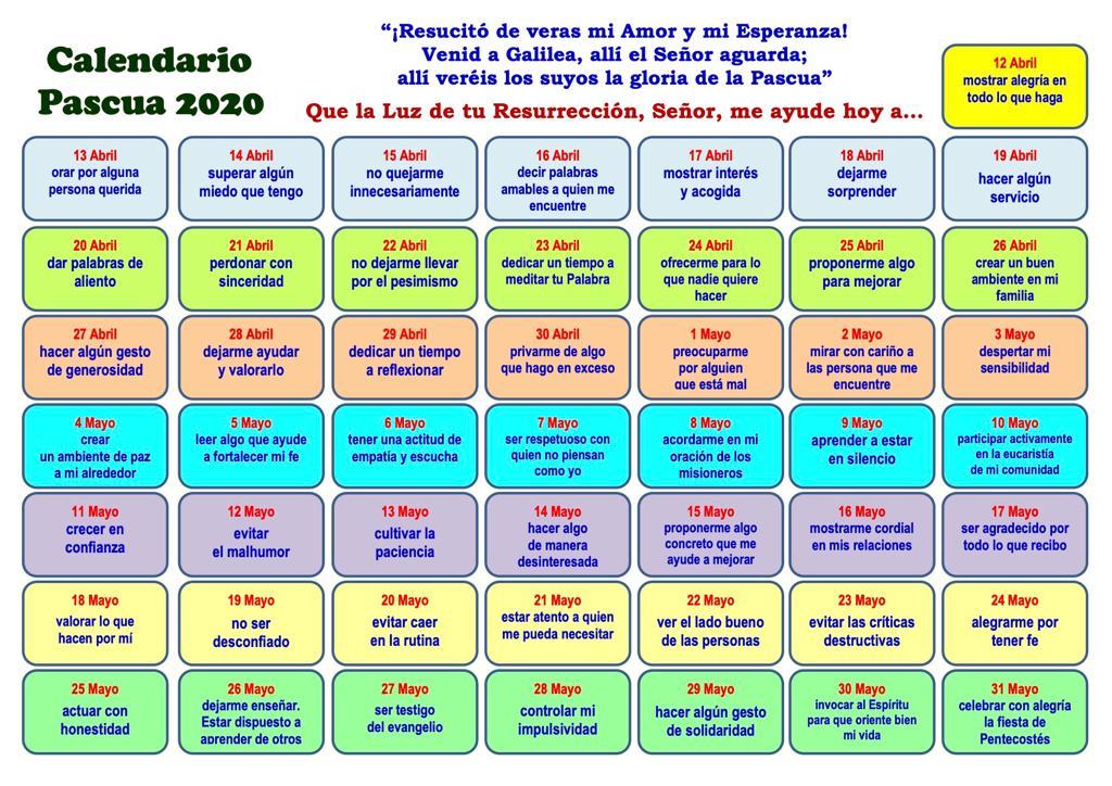 CALENDARIO DE PASCUA 2020 Arroyo de San Serván