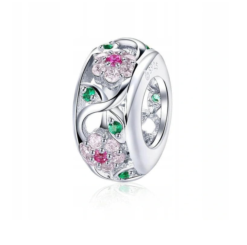 Charms Separator do Pandora RÓŻOWE KWIATKI ARTSILVER.PL
