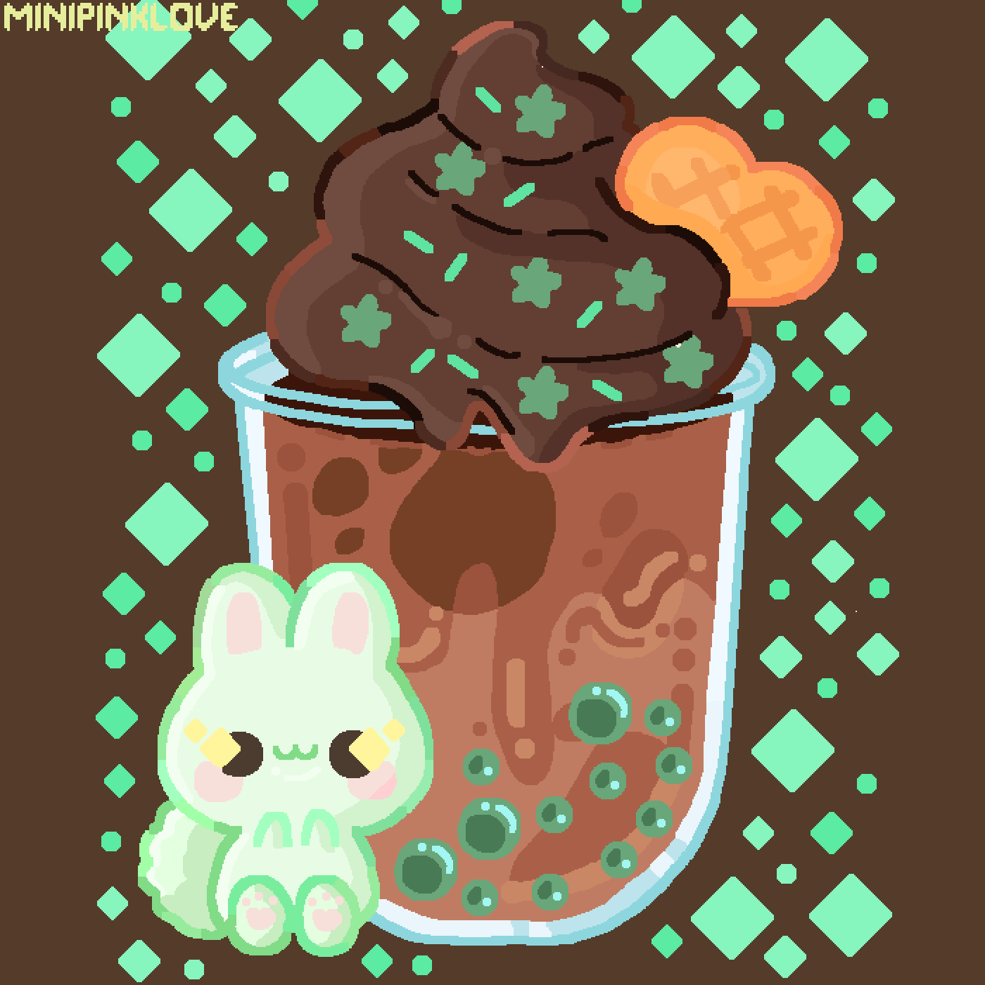 Pixilart Mint Chocolate boba tea by GoblinNB