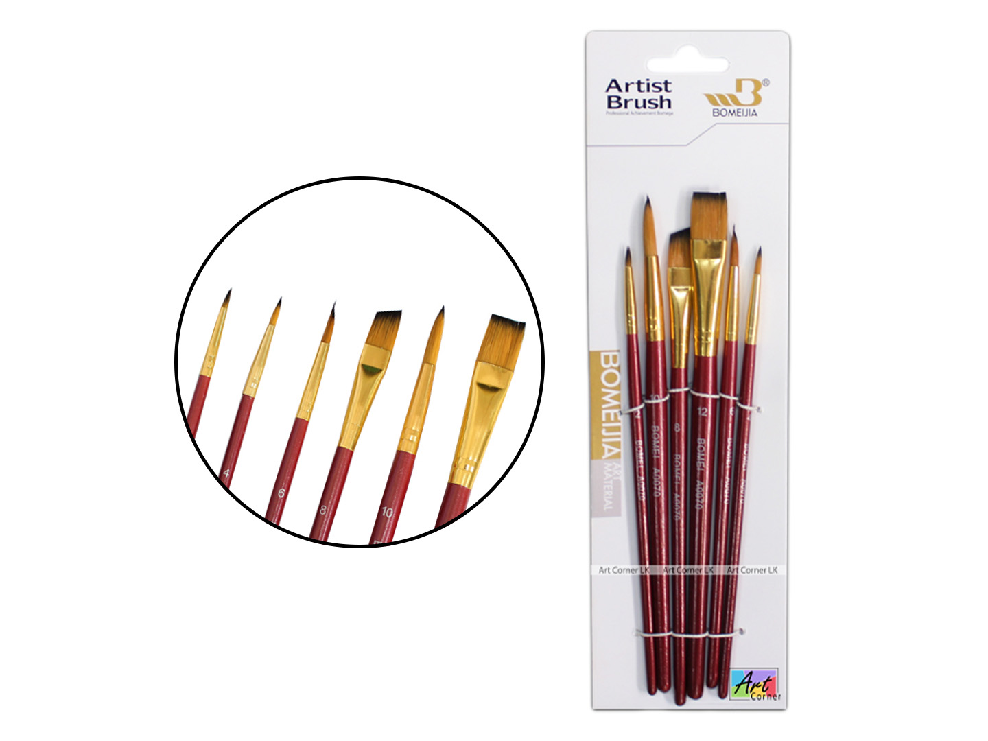 Bomeijia Artist Paint Brush Pinsel Mix Set 6 Pcs Set (Round/Flat/Angle