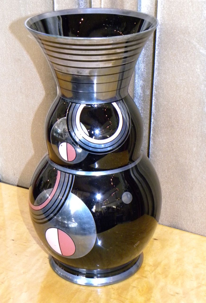 Art Deco Czech Black Modernist Czech Glass Vase by HEM Sold Items