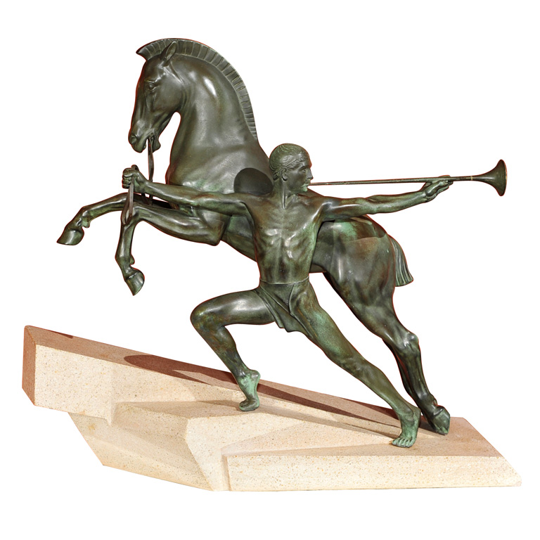 Art Deco Equestrian Rider with Horse on stepped base by Charles Sold