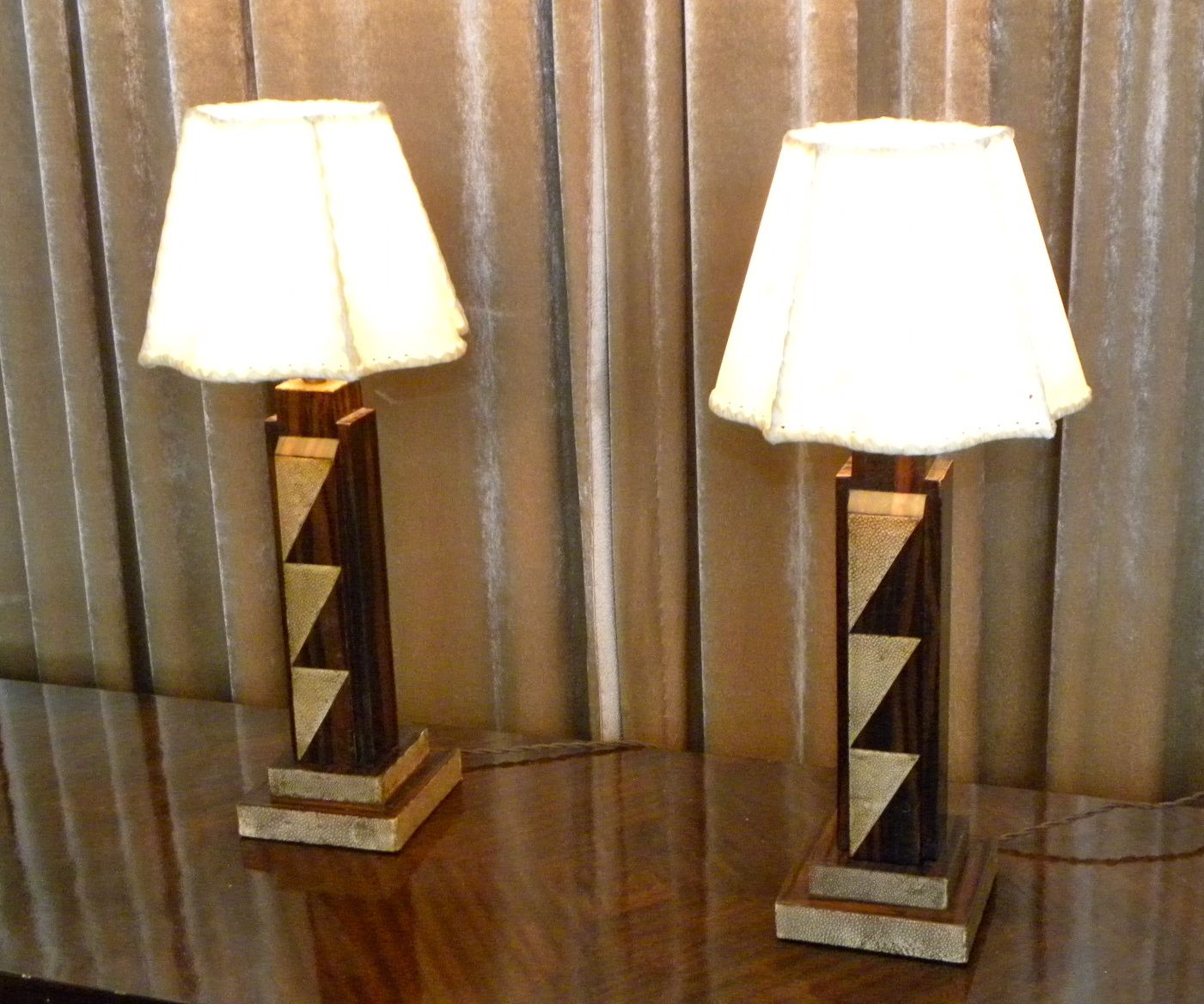 Pair of Exotic Macassar & Shagreen Art Deco table lamps Sold Items