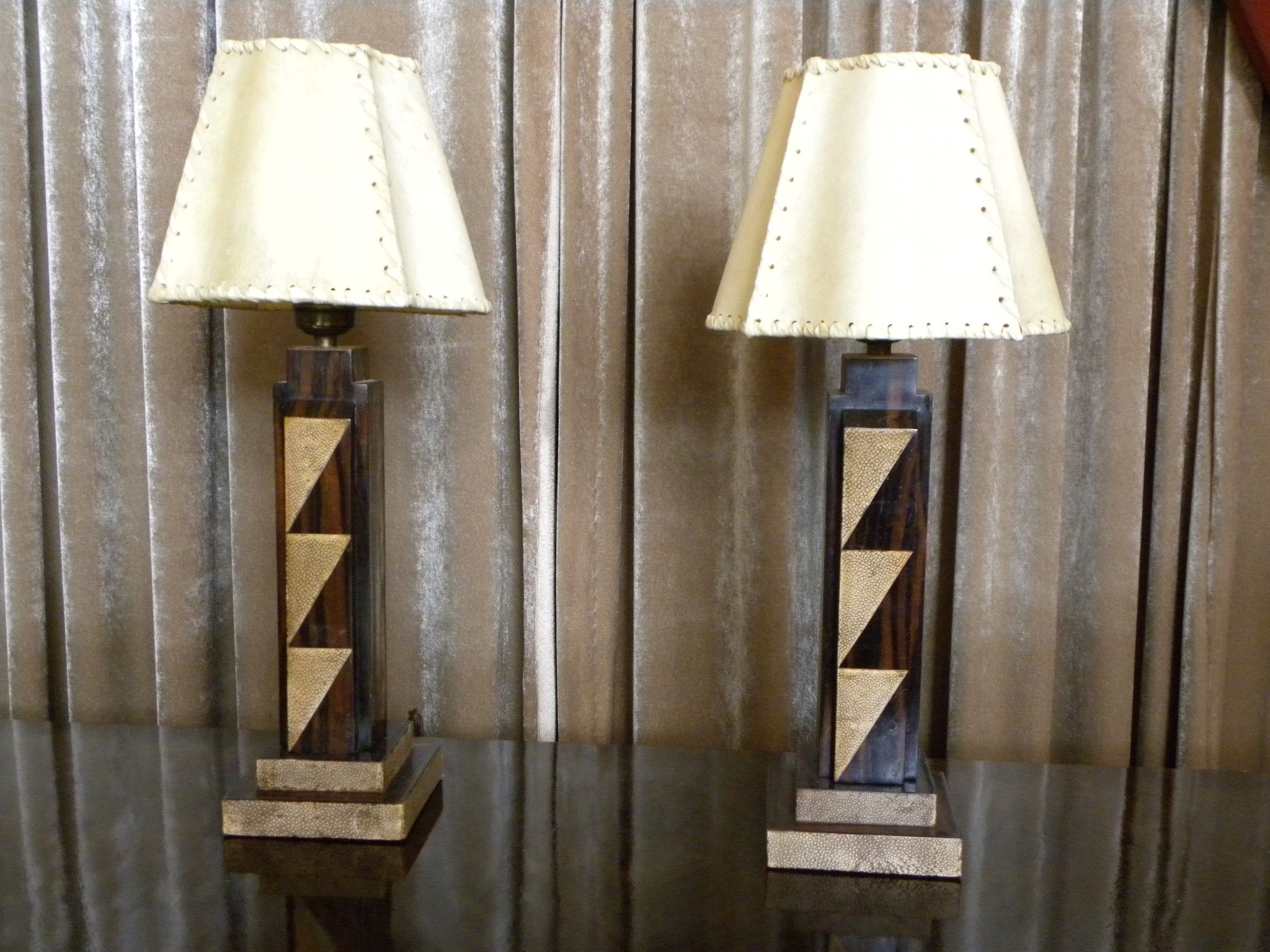 Pair of Exotic Macassar & Shagreen Art Deco table lamps Sold Items