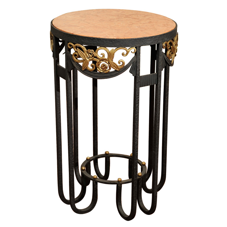 Great Art Deco Iron Table with gold leaf and red marble Small Tables