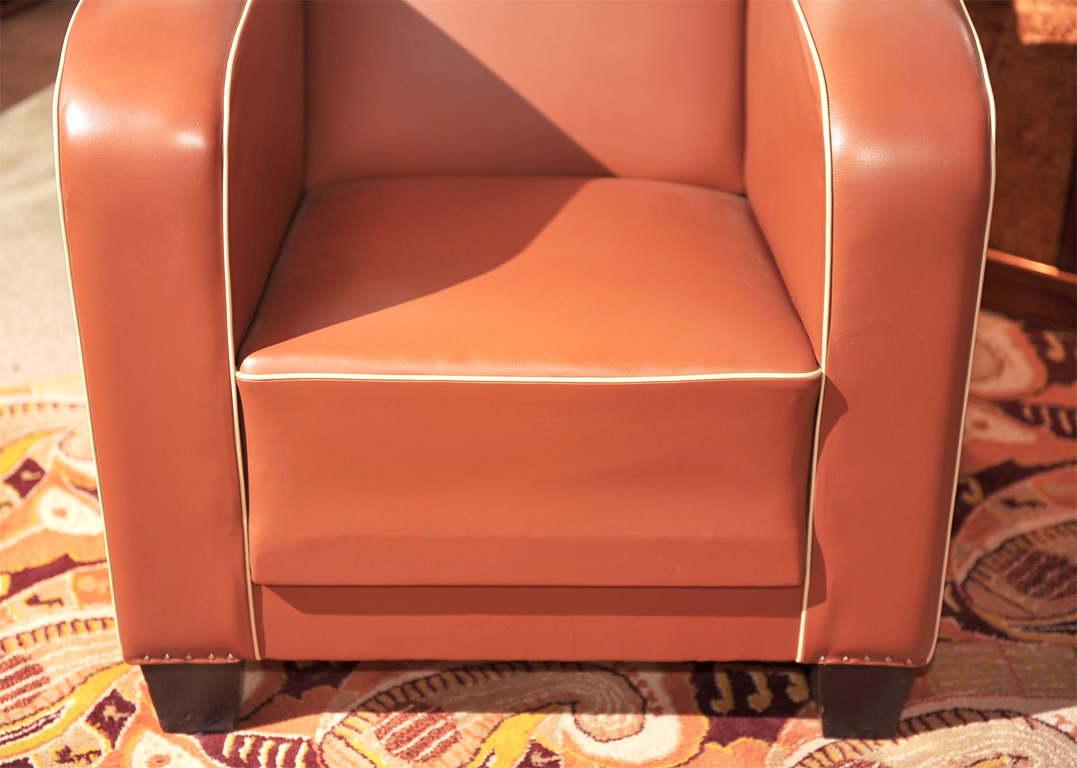 Art Deco Brown Leather Club Chair and Ottoman Sold Items Seating