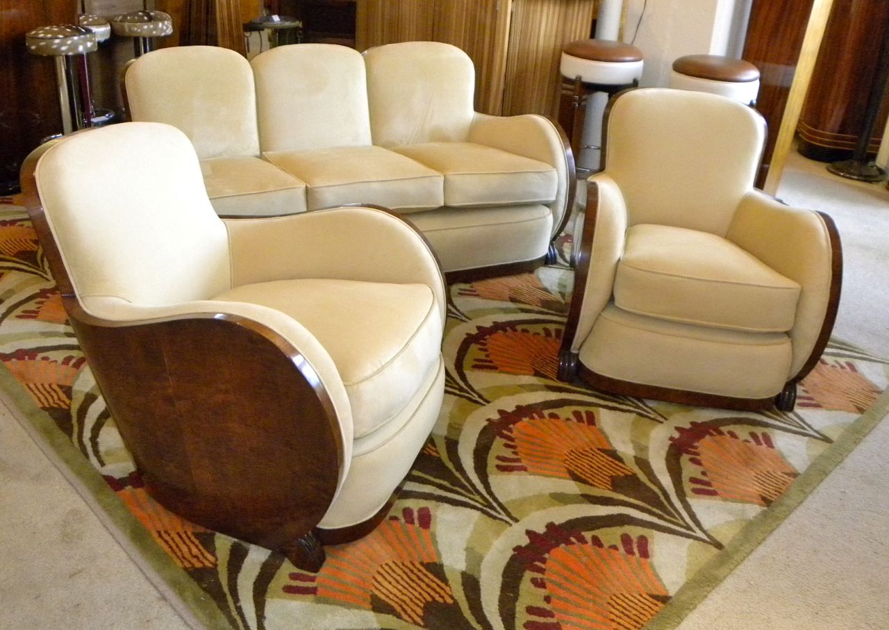Spectacular Art Deco English Epstein Cloud Sofa Suite rare Wood Frames