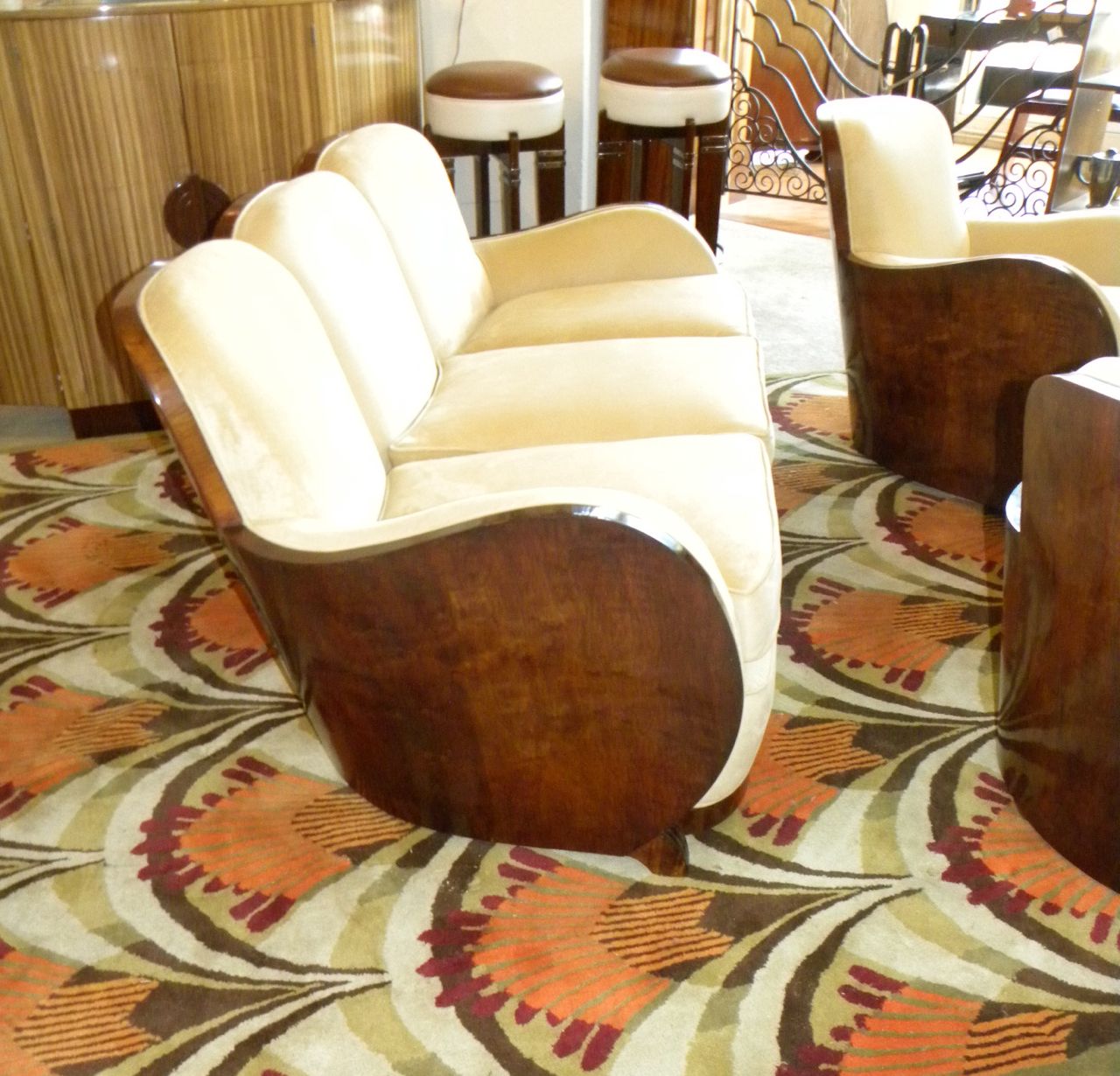 Spectacular Art Deco English Epstein Cloud Sofa Suite rare Wood Frames