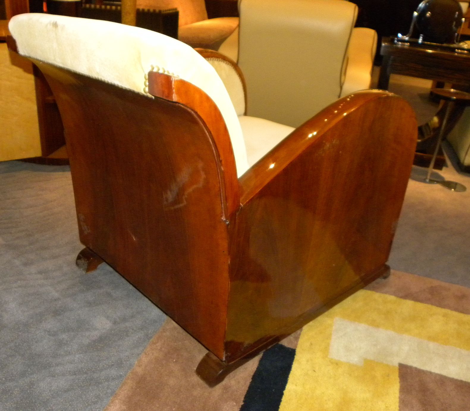 Original restored French Art Deco Sofa Suite, Settee with fabulous wood