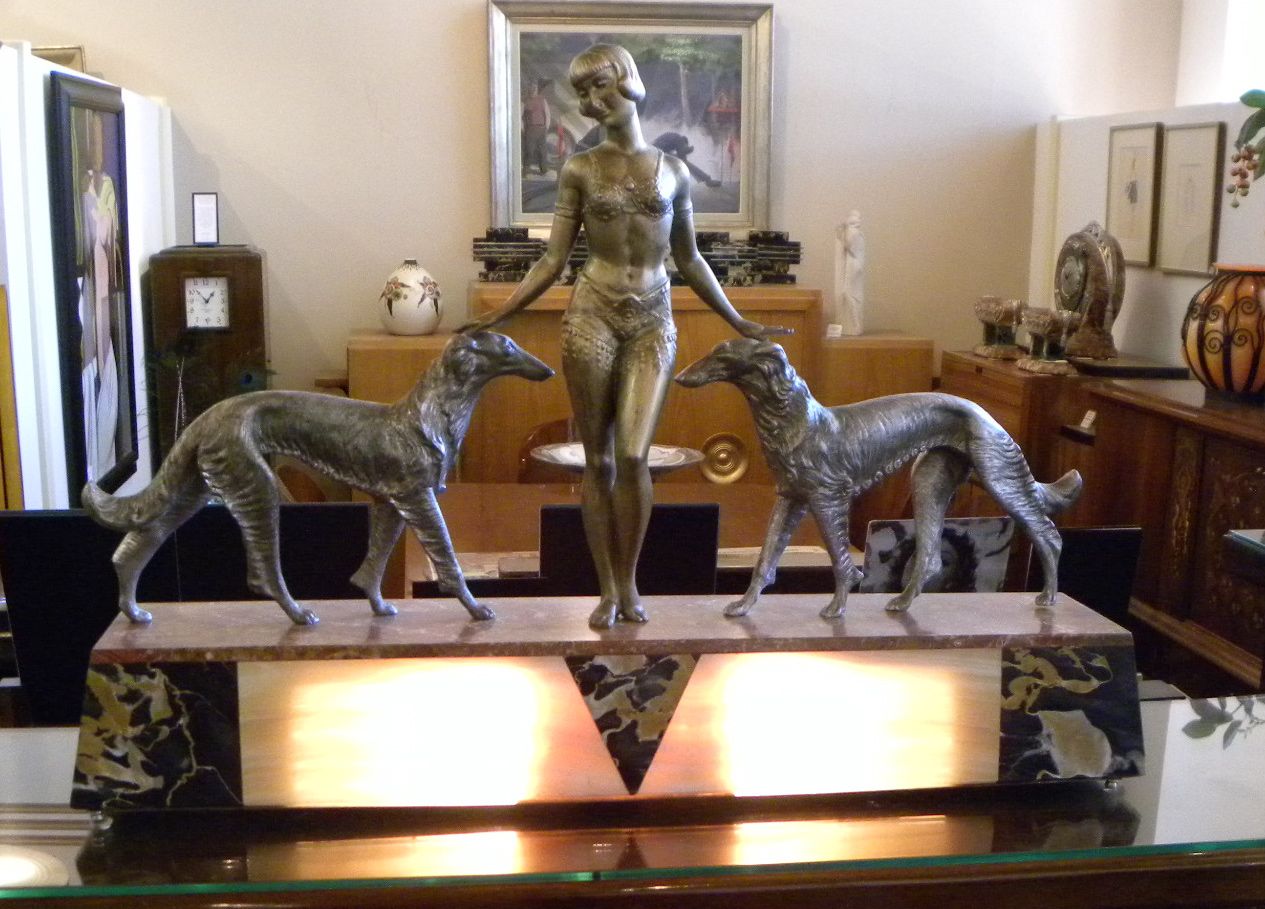 Art Deco Sculpture / Lamp of Female with Borzoi dogs by Ballets Sold