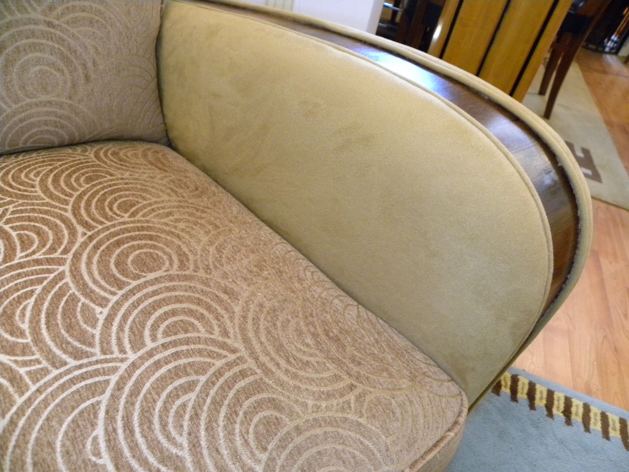 Spectacular Art Deco 3 piece Settee with club chairs in Art Deco fabric