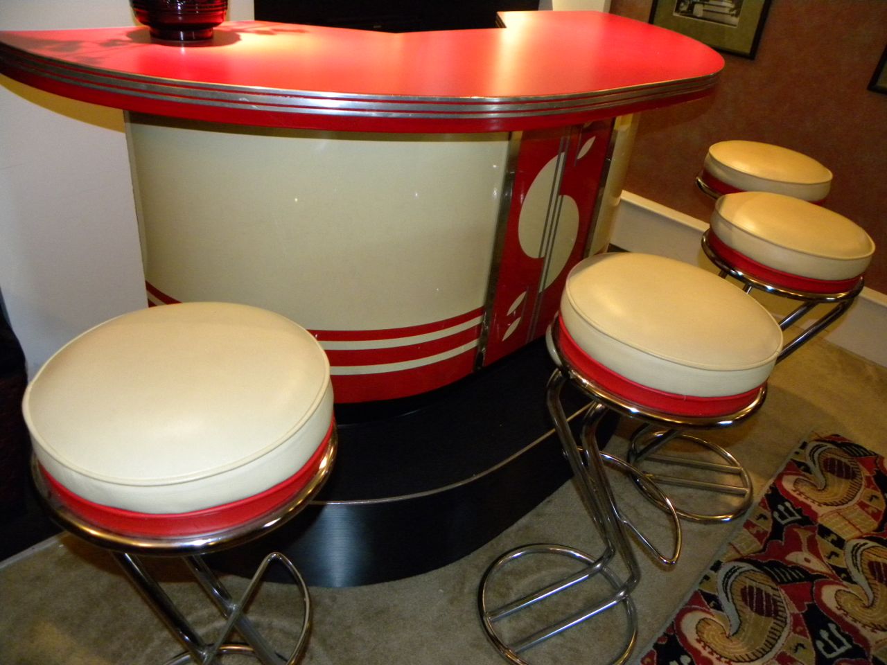 Art Deco Streamline Modern Bar with matching stools Bars Art Deco