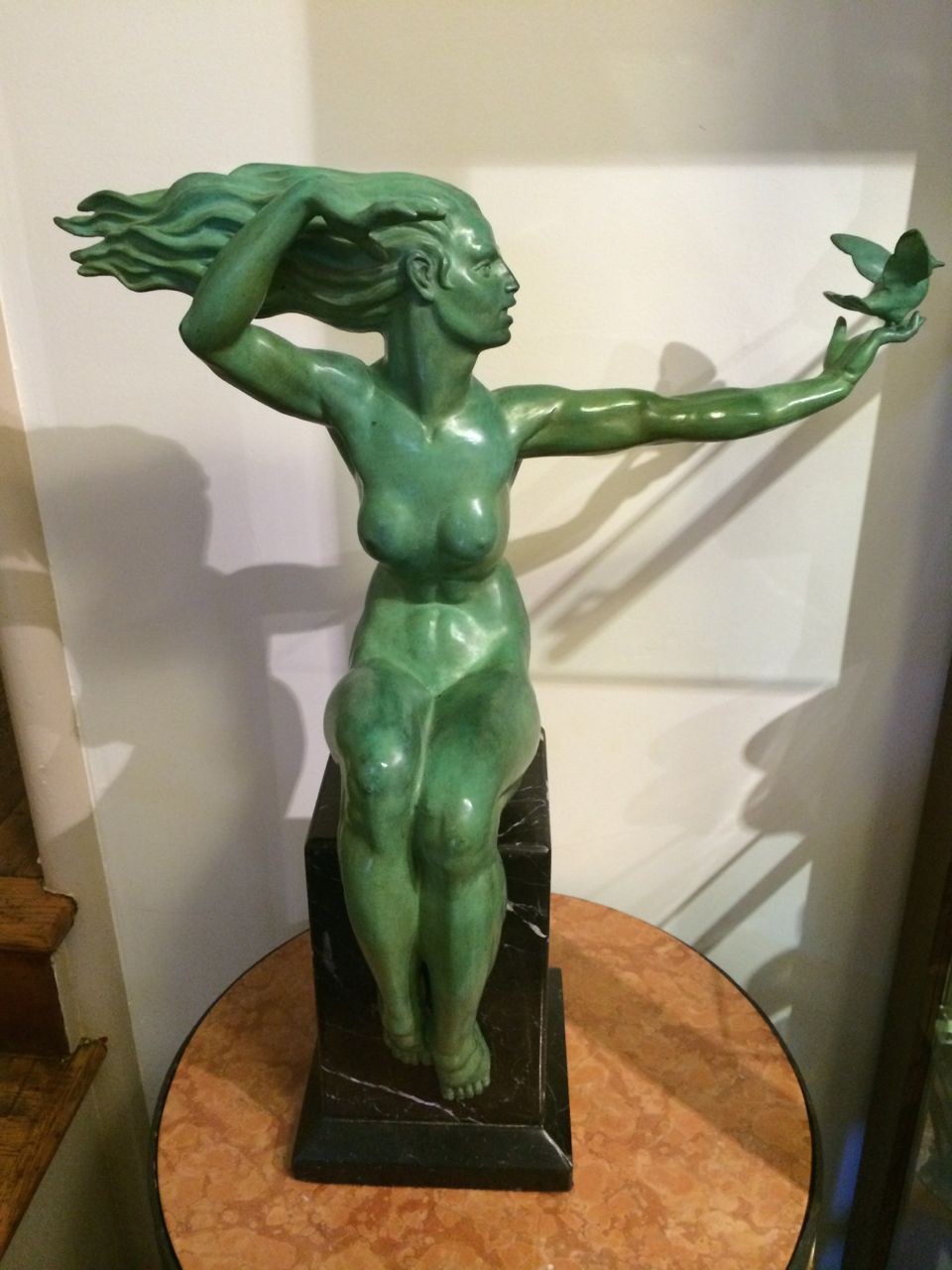 Spectacular Bronze Art Deco Sculpture of Woman with Bird Sold Items Statues Art Deco Collection