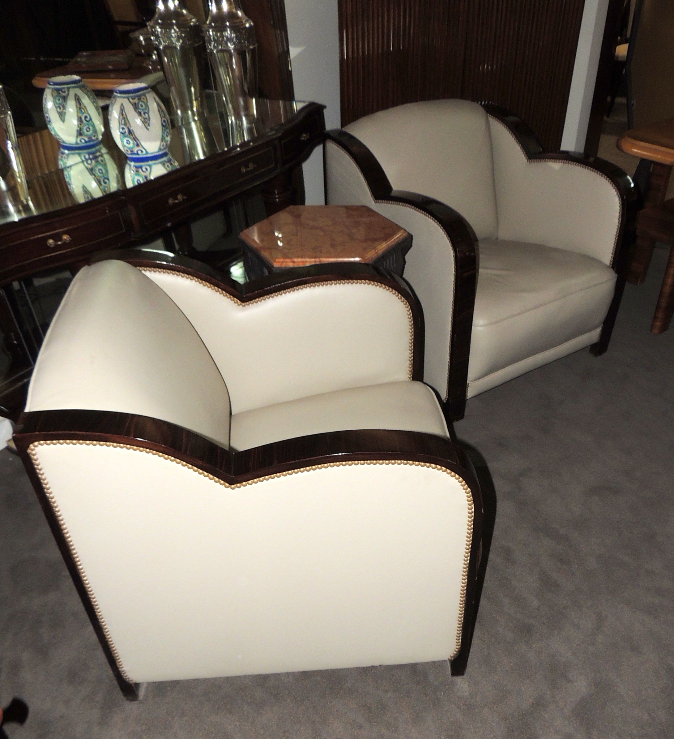 Art Deco French style leather Club chairs Seating Items Art Deco