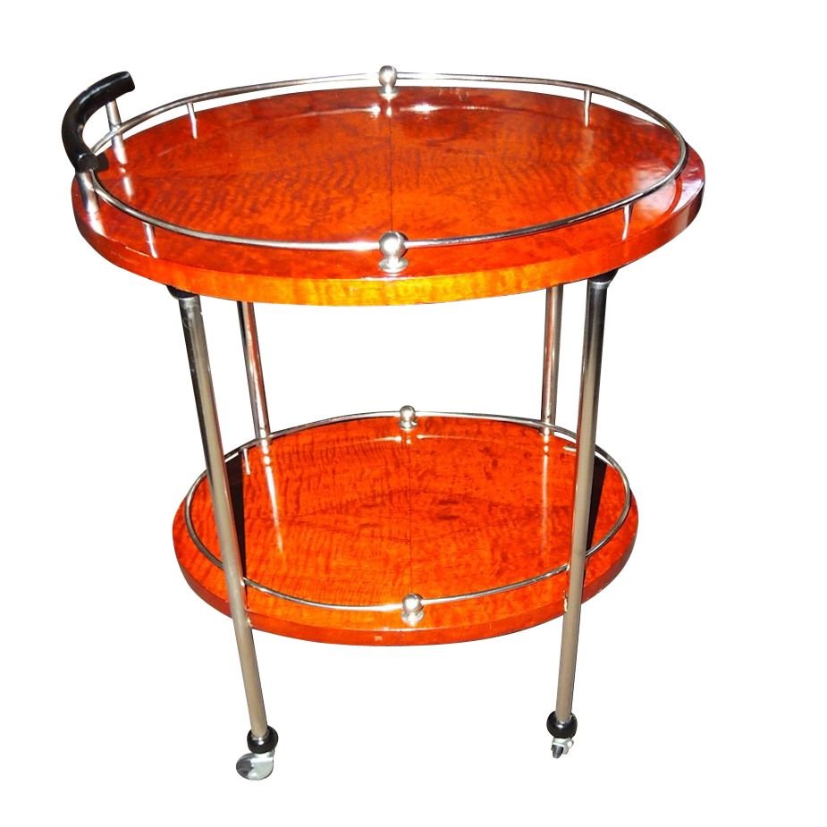 Art Deco bar cart with wood and chrome Small Tables Art Deco Collection