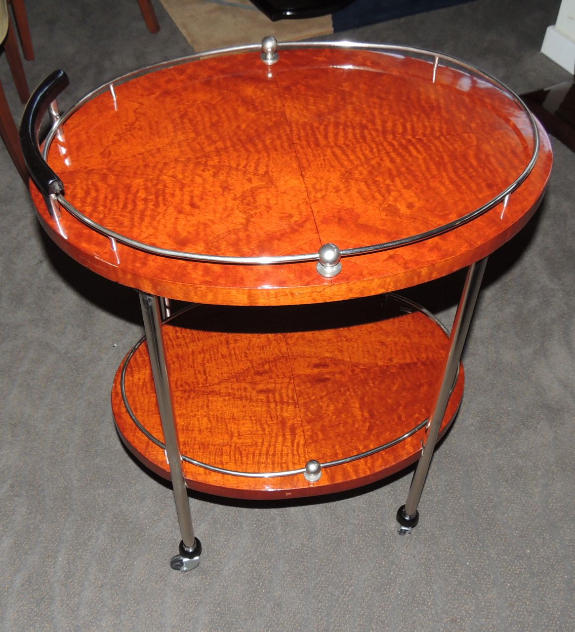Art Deco bar cart with wood and chrome Small Tables Art Deco Collection