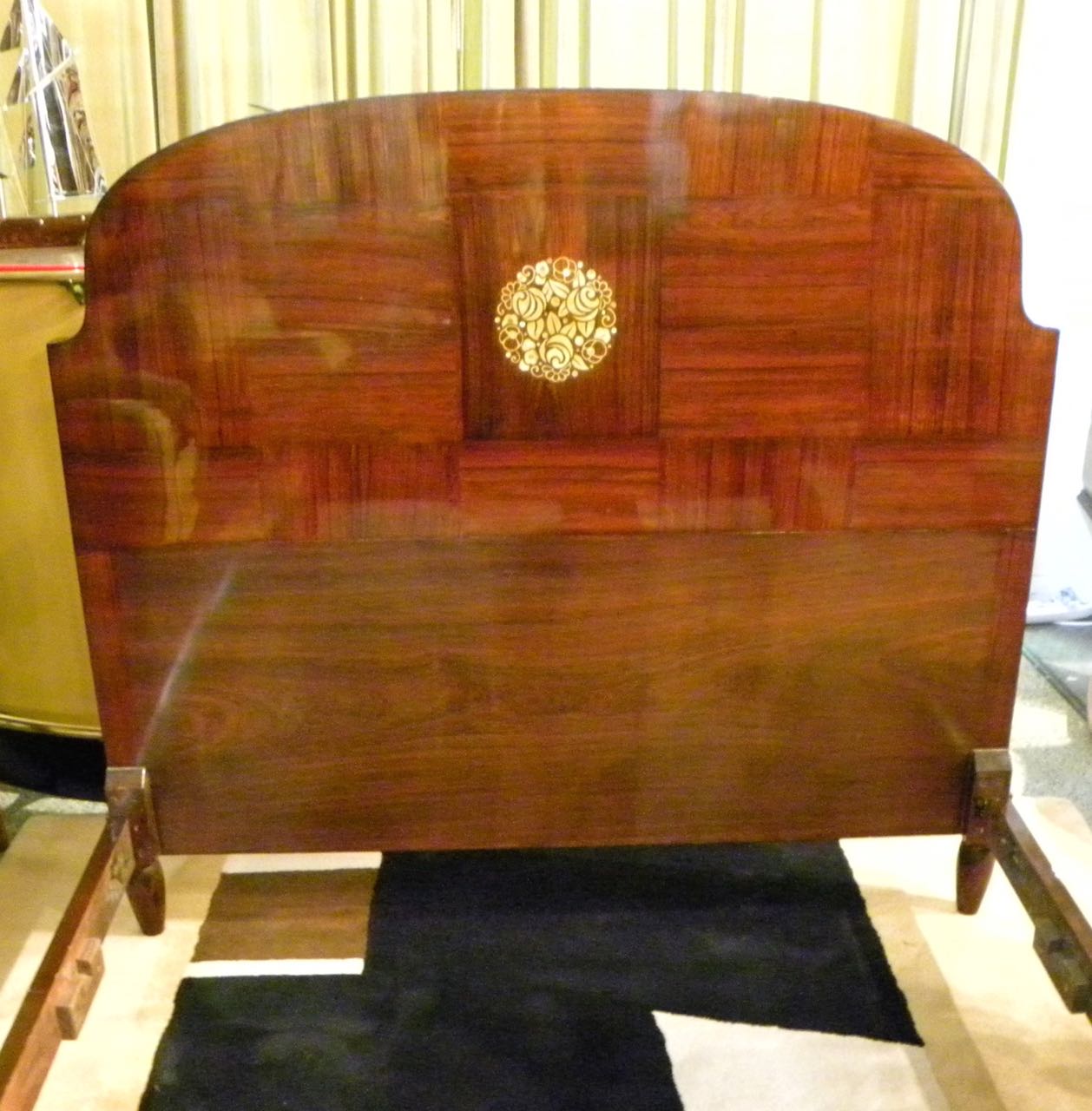 Beautiful Mahogany Art Deco Bed with Marquetry from the 1920s Bedroom