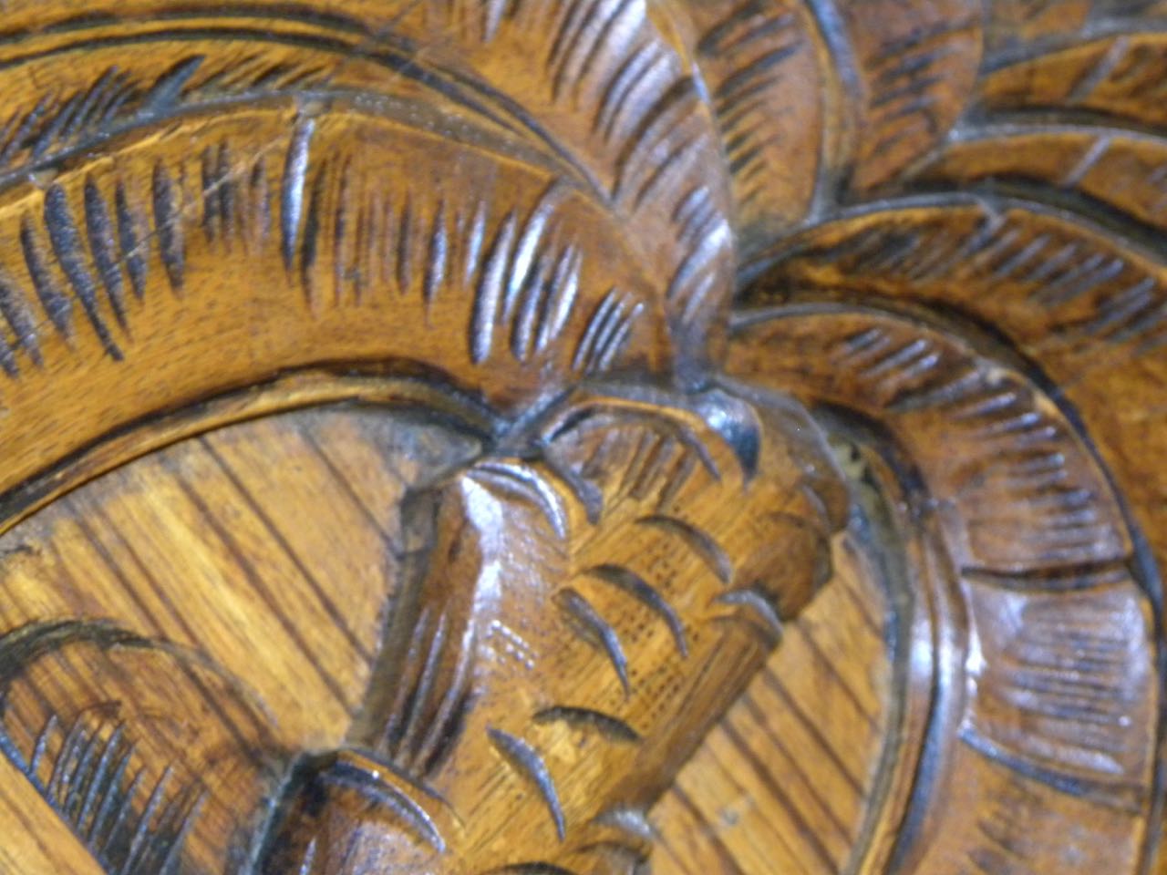 Tropical Art Deco Jungle Scene Carved Panel on Zebra Wood