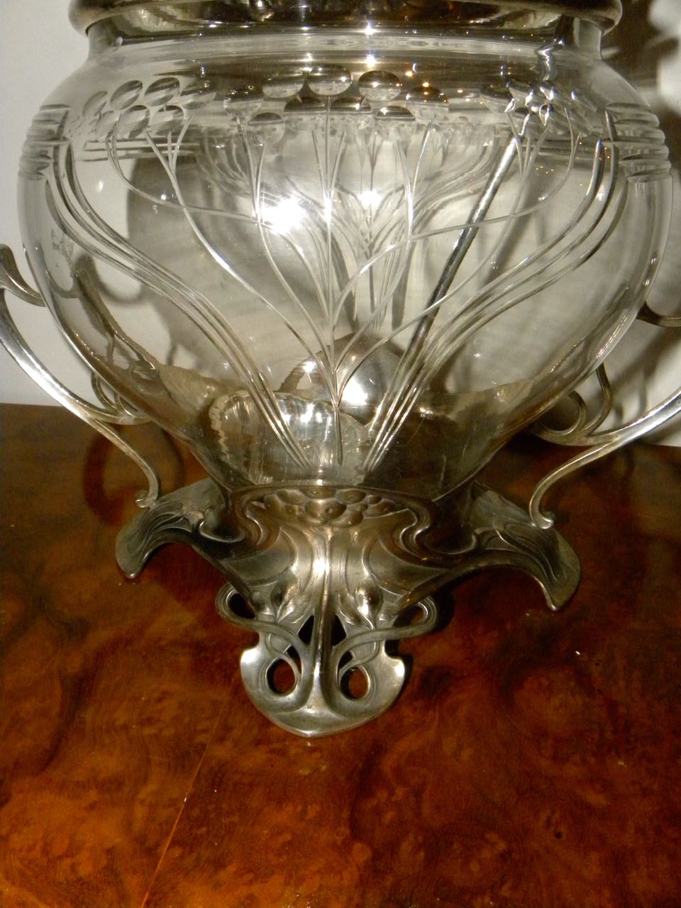 Art Nouveau WMF Silver and Glass Punch Bowl Tableware Art Deco