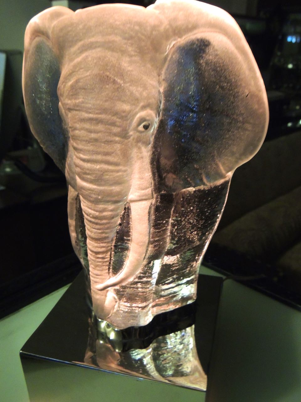 Art Glass Elephant Sculpture Lights Up Sold Items Statues Art Deco