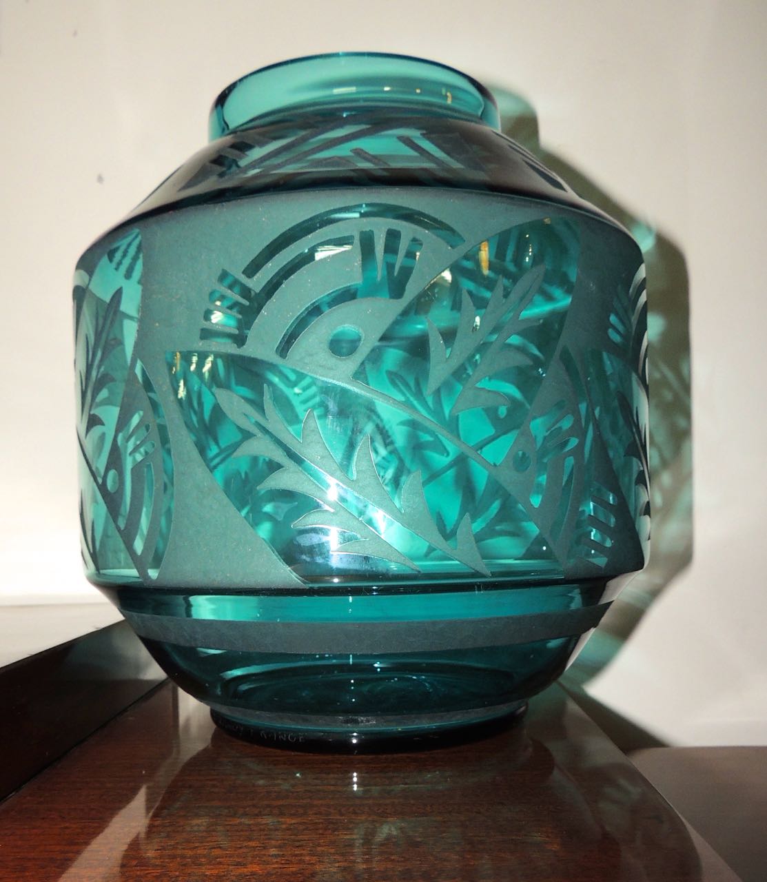 Art Deco Etched Turquoise Daum Glass Glass Art Deco Collection