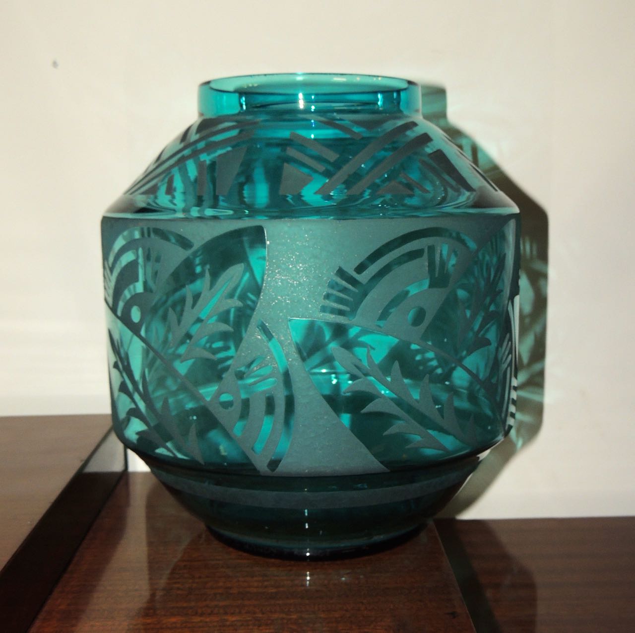 Art Deco Etched Turquoise Daum Glass Sold Items Glass Art Deco