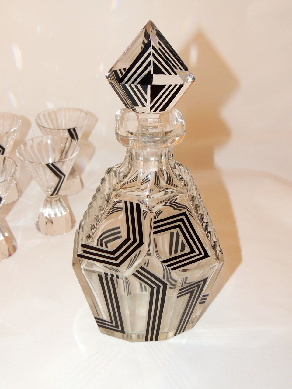 Art Deco Czech Decanter with Six Glasses by Karl Palda Decanter Sets