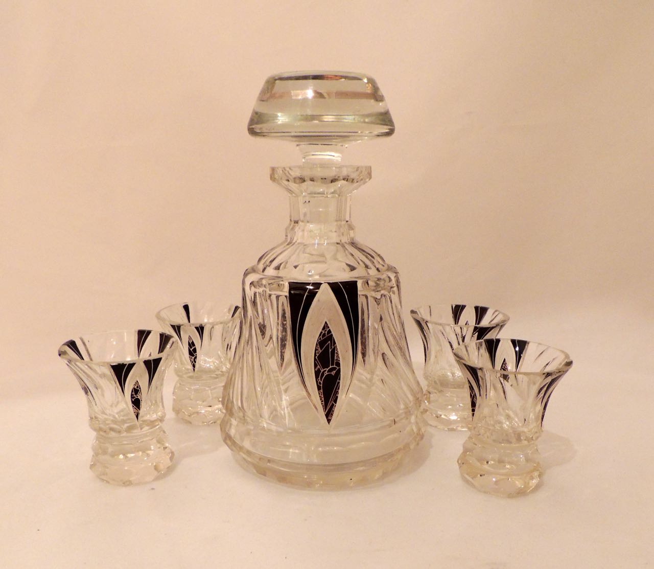 Art Deco Carved Crystal Decanter and Glasses Decanter Sets Art Deco