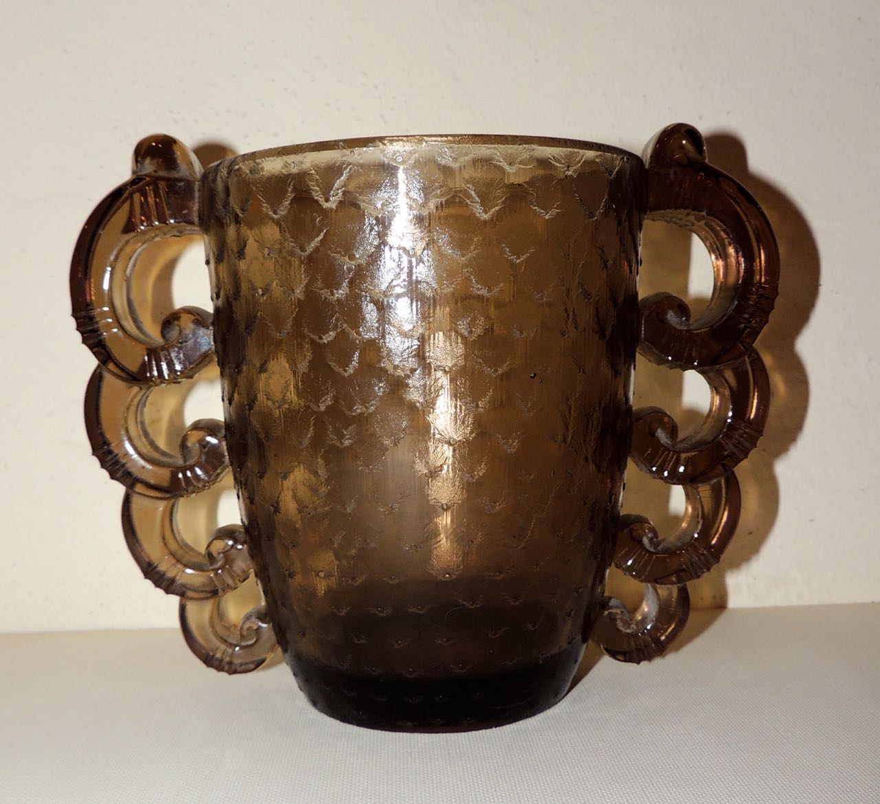 Art Deco Glass Vase by D'Avesn for Daum with Scalloped Glass Handles