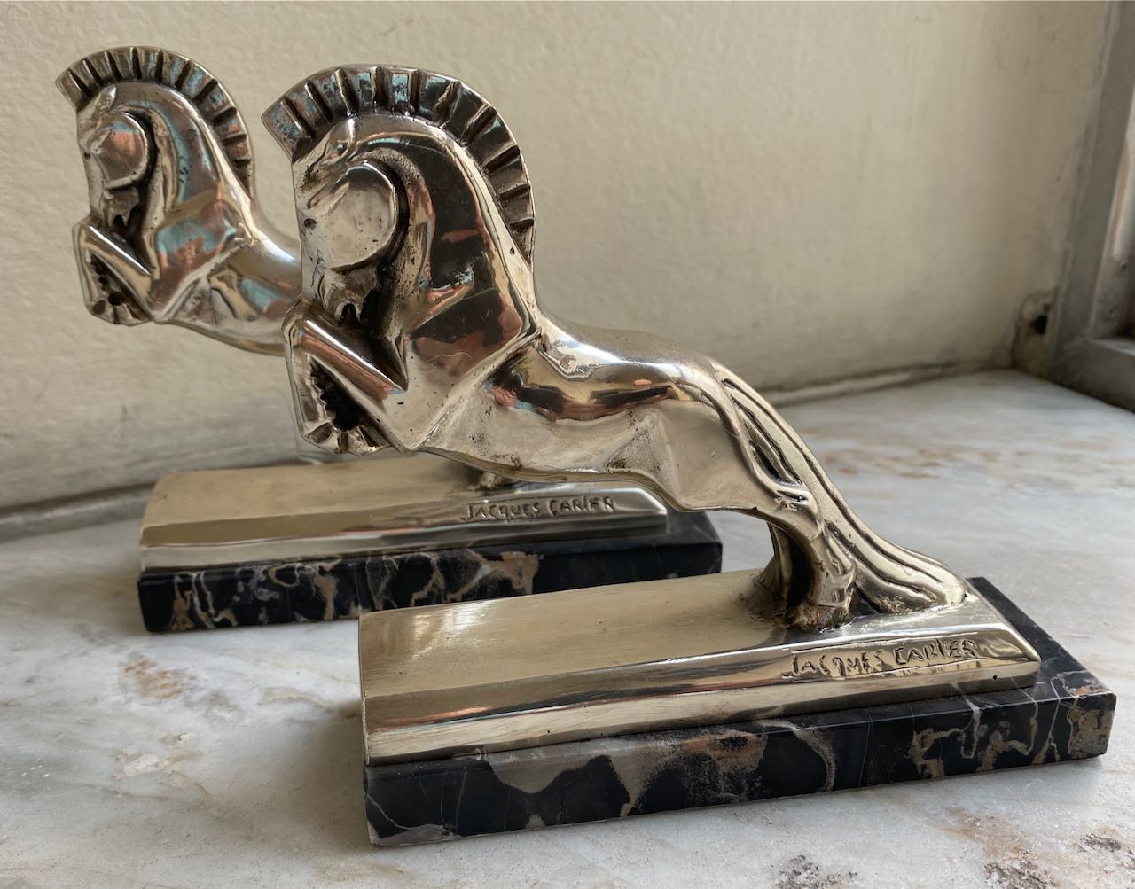 Jacque Cartier French Art Deco Horse Bookends Statues Art Deco